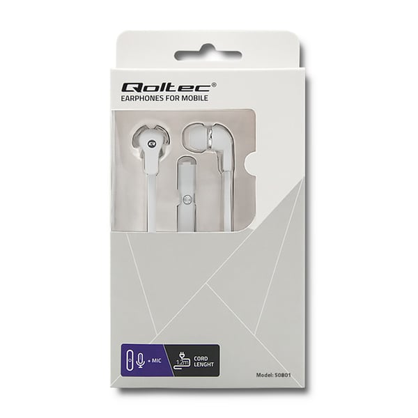 Qoltec In-Ear hörlurar med mikrofon vita