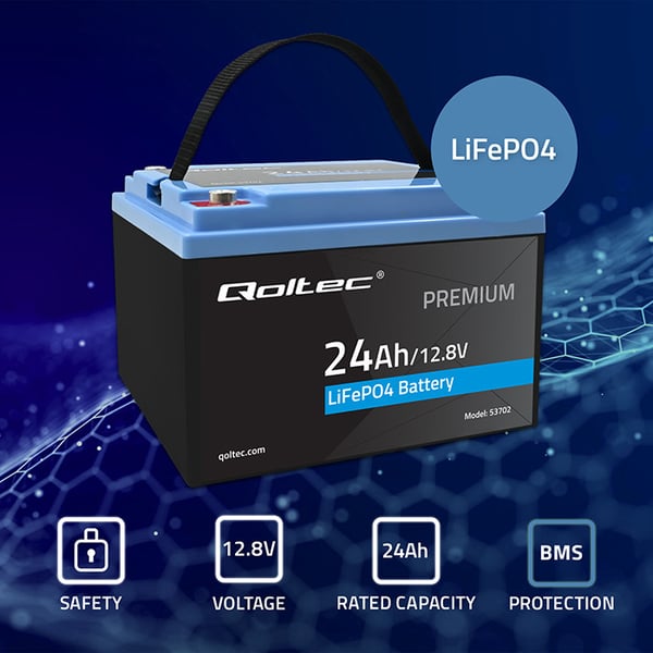 Qoltec LiFePO4 lithiumjernfosfatbatteri 12,8V 24Ah 307,2Wh med BMS