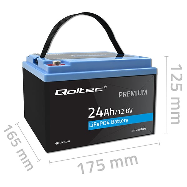 Qoltec LiFePO4 lithiumjernfosfatbatteri 12,8V 24Ah 307,2Wh med BMS