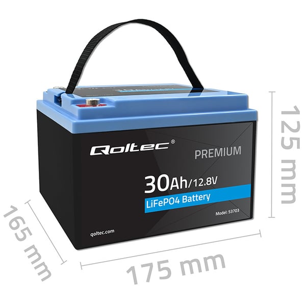Qoltec LiFePO4 litiumbatteri 12,8V 30Ah 384Wh med BMS