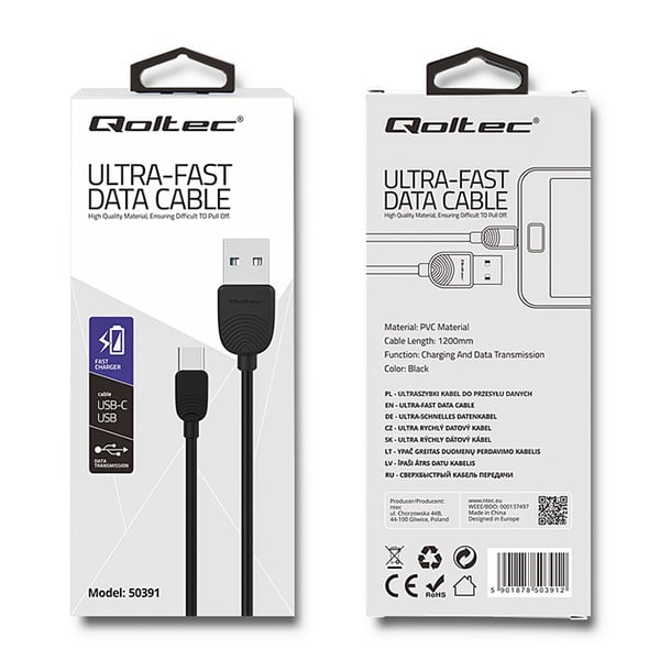 Qoltec ultrahurtig USB type C til USB 2.0 A datakabel 1,2 m
