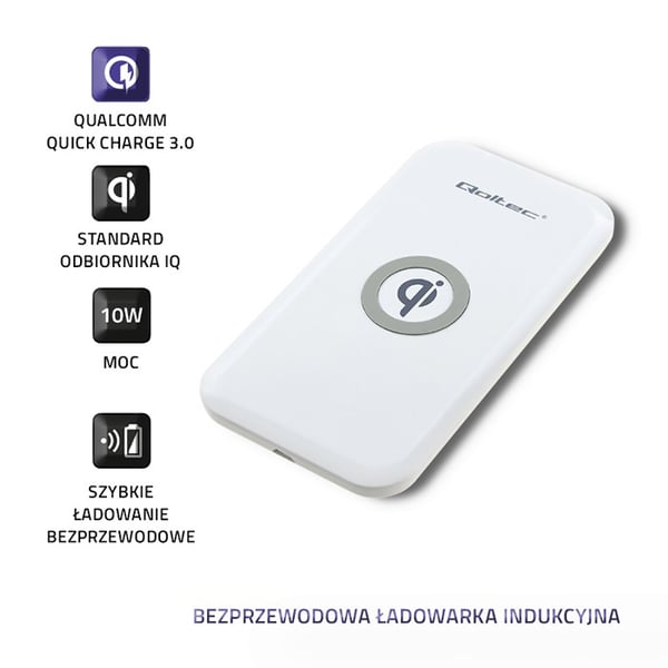 Qoltec trådlös induktiv laddare Qualcomm QuickCharge 3.0 10W vit