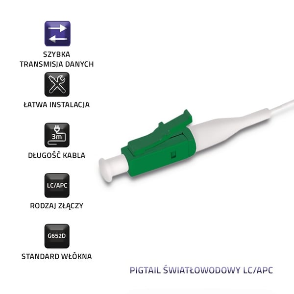 Qoltec-kuituoptinen häntäkaapeli LC/APC | Yksimuotoinen | 9/125 | G652D | 3m