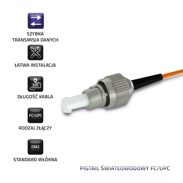 Qoltec fiberoptisk pigtail FC/UPC multiläge 50/125 OM2 3m