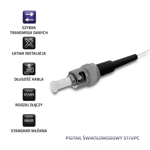 Qoltec fiberoptisk pigtail ST/UPC singelmod 9/125 G652D 3m