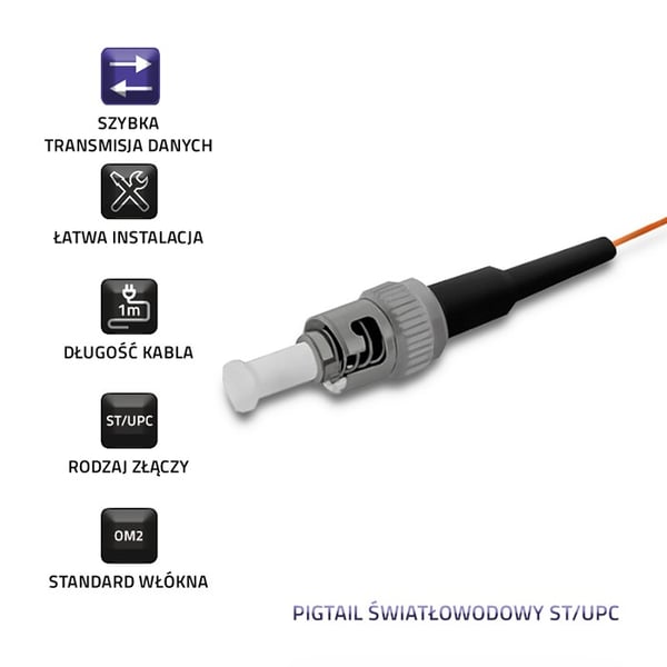 Qoltec fiberoptisk pigtail ST/UPC multiläge 50/125 OM2 1 m