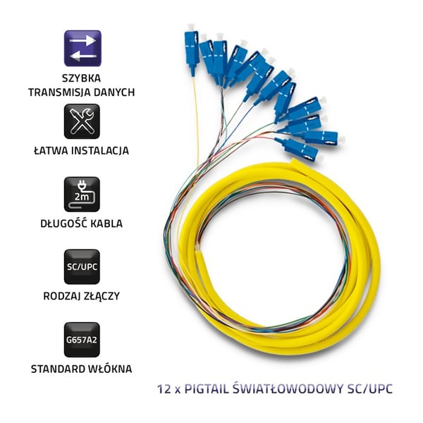 Qoltec 12x fiberoptisk pig-tail SC/UPC singlemod G657A2 2m