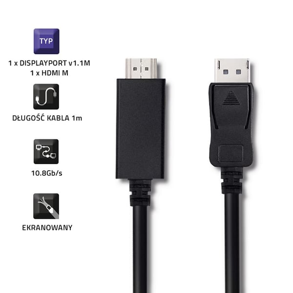 Qoltec DisplayPort v1.1 uros | HDMI uros | 4K | 1m