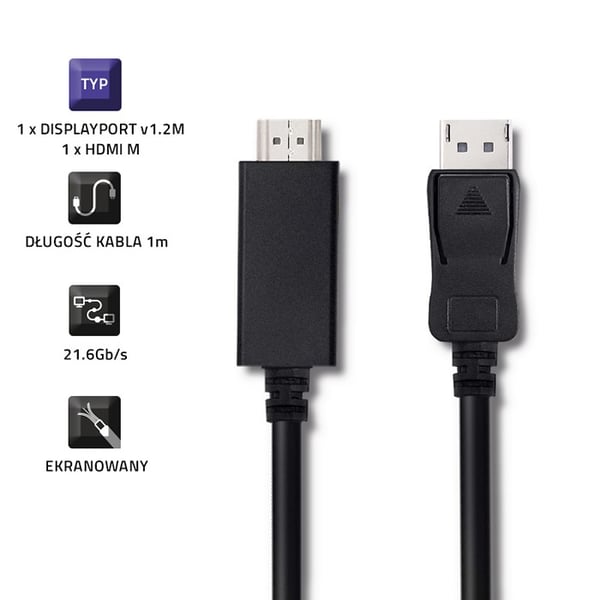 Qoltec DisplayPort v1.2 han til HDMI han 5K 1 m kabel