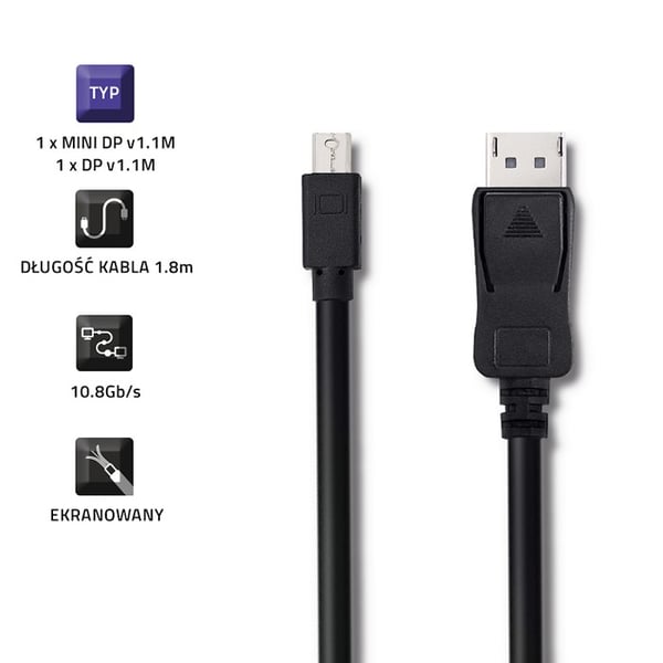 Qoltec Mini DisplayPort v1.1 uros | DisplayPort v1.1 uros | 4K | 1,8 m
