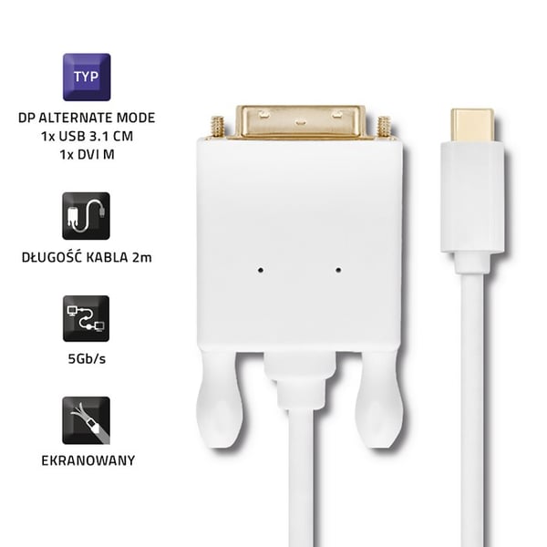 Qoltec USB 3.1 Typ C hane/DVI hane-kabel 4K alternativt läge 2 m