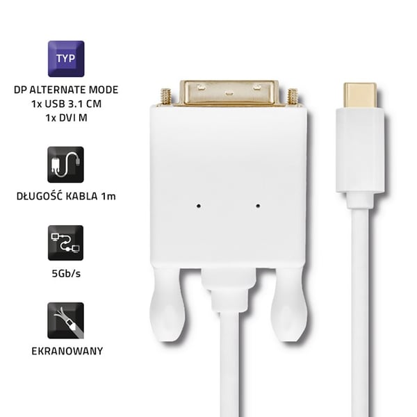 Qoltec USB 3.1 typ C hane/DVI hane-kabel 4K alternativläge 1 m