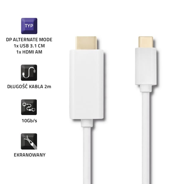 Qoltec USB 3.1 Tyyppi C Uros / HDMI A Uros Kaapeli | 4K | Vaihtoehtoinen Tila | 2m