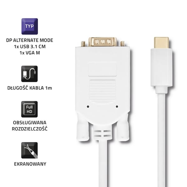Qoltec USB 3.1 Type C til VGA-kabel, FULL HD, alternativ tilstand, 1 m