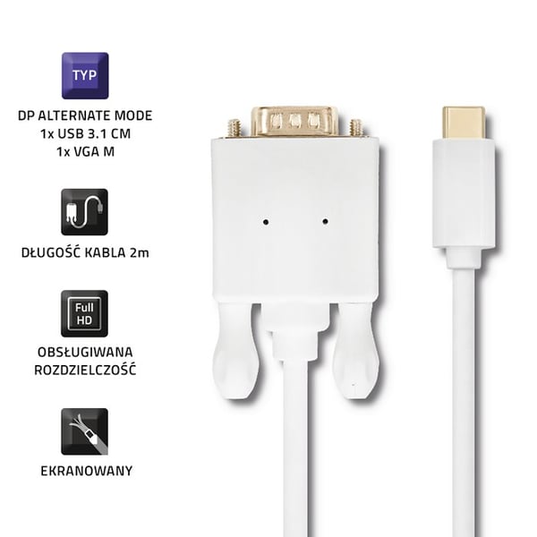 Qoltec USB 3.1 Type C han/VGA han-kabel FULL HD alternativ tilstand 2 m