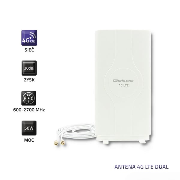 Qoltec 4G LTE -kaksoisantenni kahdella SMA-liittimellä | 30dBi | Sisäinen