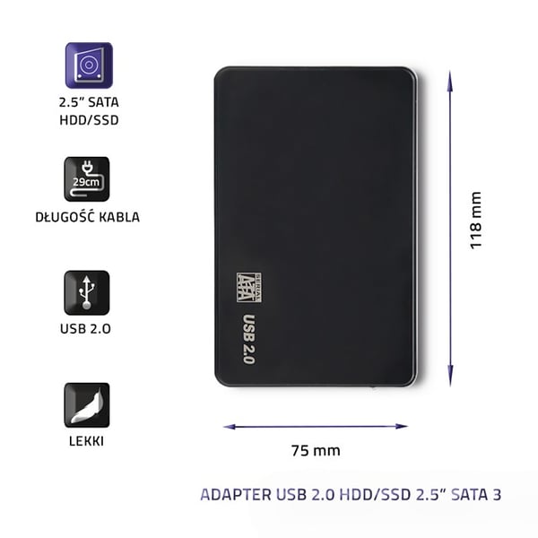 Qoltec Kotelo/kaappi HDD/SSD 2.5"" SATA3 | USB 2.0 | Musta