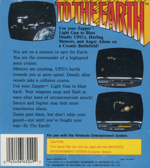 To the Earth -  Nintendo 8-bit/NES - PAL B/SCN (BRUKT VARE)