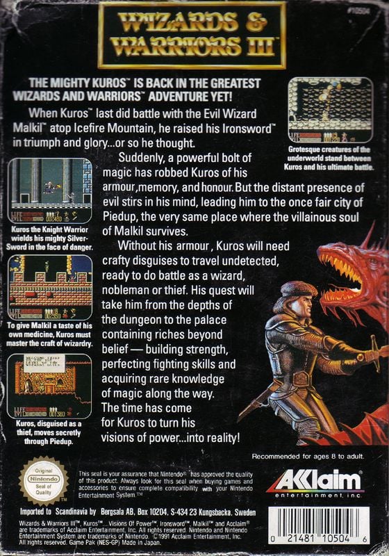 Wizards & Warriors 3 - Nintendo 8-bit/NES - PAL B/SCN (BRUKT VARE)