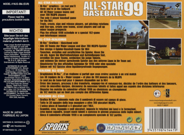 All-Star Baseball 99 - Nintendo 64/N64 - PAL/EUR (BRUKT VARE)