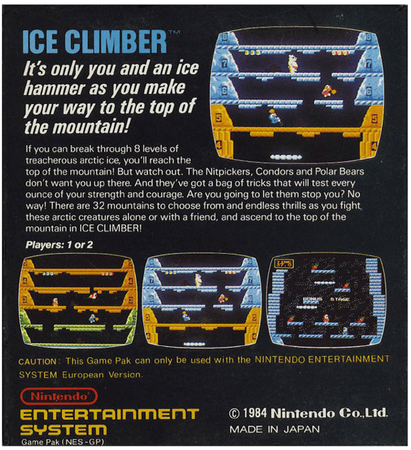 Ice Climber - Nintendo 8-bit/NES - PAL B/SCN (BRUKT VARE)