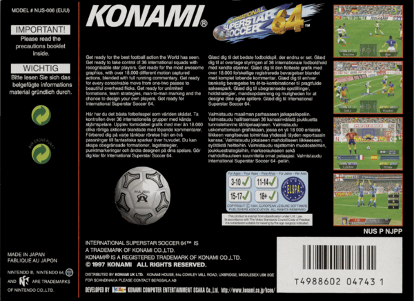 International Superstar Soccer 64 - Nintendo 64/N64 - PAL/EUR (BRUKT VARE)