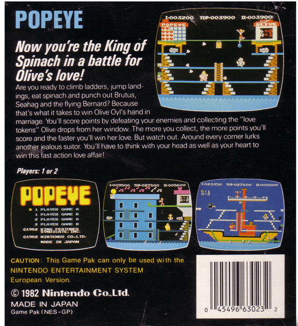 Popeye - NES - Nintendo 8-bit/NES - PAL B/SCN (BRUKT VARE)