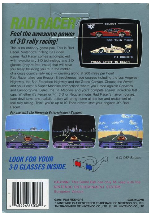 Rad Racer - Nintendo 8-bit/NES - PAL B/SCN (BRUKT VARE)