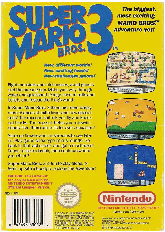Super Mario Bros 3 - NES/NIntendo 8-bit - PAL-B/SCN (BRUKT VARE)
