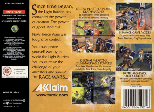 Turok: Rage Wars - Nintendo 64/N64 - PAL/EUR (BRUKT VARE)