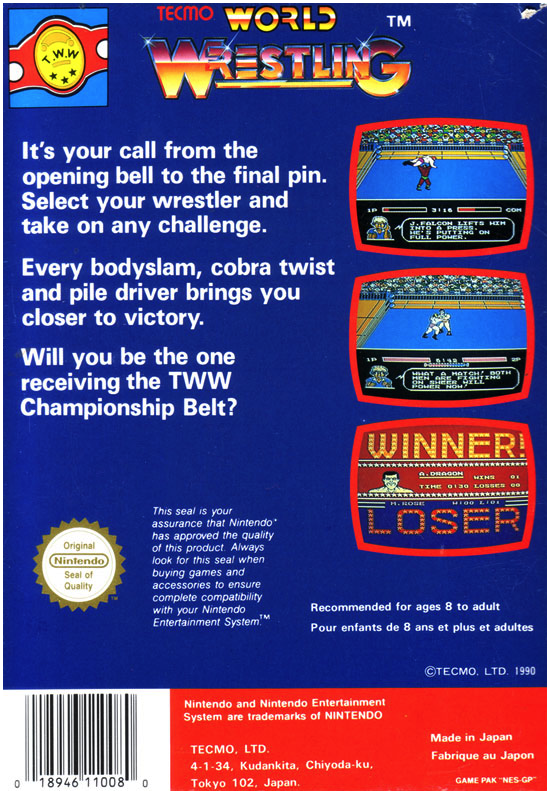 Tecmo World Wrestling - Nintendo 8-bit/NES - PAL B/SCN (BRUKT VARE)