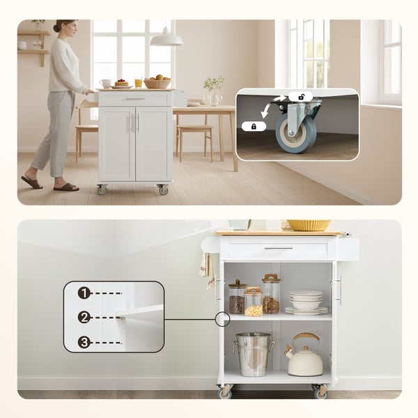 SoBuy Köksö med låda & skåp – Köksvagn för kök eller vardagsrum 83x46x91cm FKW13-II-WN
