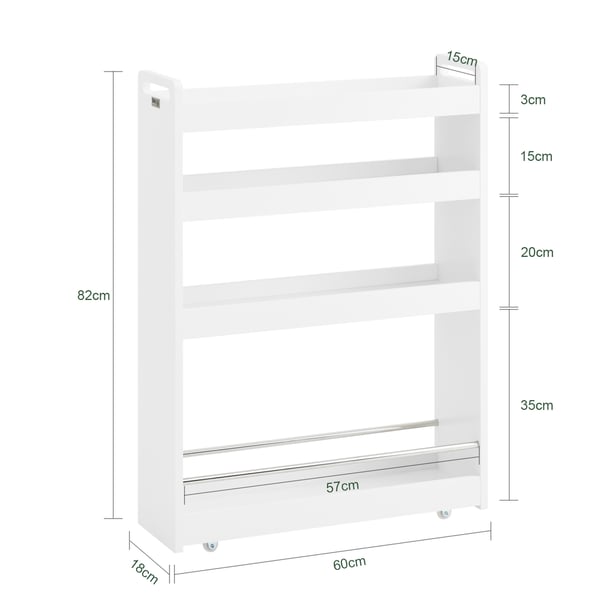 SoBuy Förvaringshylla med Hjul – 4 Hyllor | Vit 60x18x82cm NSR01-W