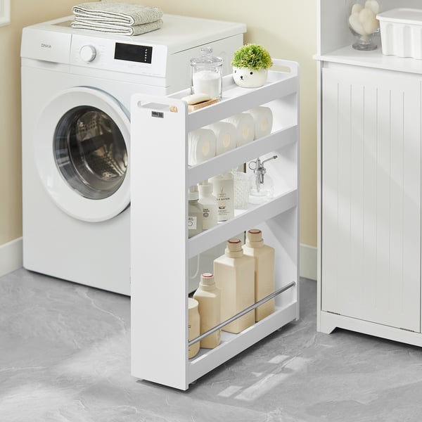 SoBuy Förvaringshylla med Hjul – 4 Hyllor | Vit 60x18x82cm NSR01-W