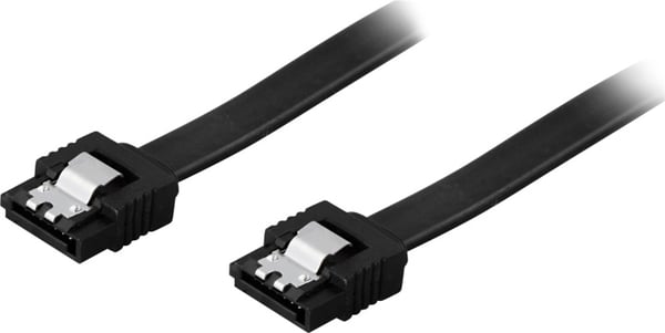 DELTACO SATA-kabel, SATA 6Gb/s, lås-clips, rak-rak, 0,3m, svart (SATA-1000)