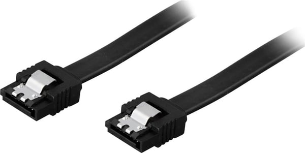 DELTACO SATA-kabel, SATA 6Gb/s, lÕs-clips, rett - rett, 0,7m,svart
