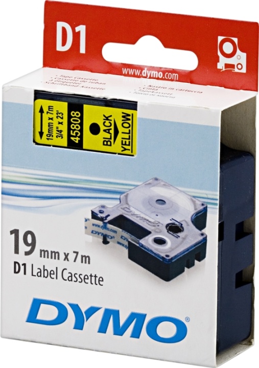 DYMO D1 etikettbånd standard 19 mm, svart på gul, 7 m rull (S0720880)