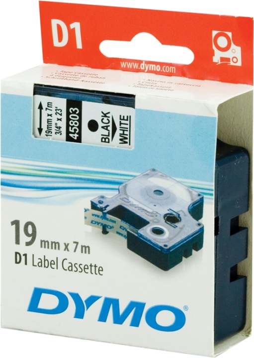 DYMO D1 etikettbånd standard 19 mm, svart på hvit, 7 m rull (S0720830)
