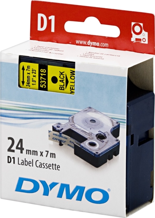 DYMO D1 etikettbånd standard 24 mm, svart på gul, 7 m rull