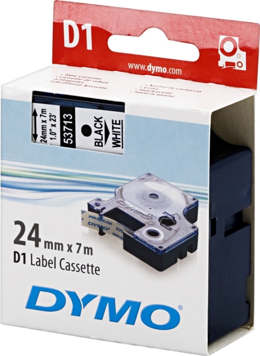 DYMO D1 märktejp standard 24mm, svart på vitt, 7m rulle (S0720930)