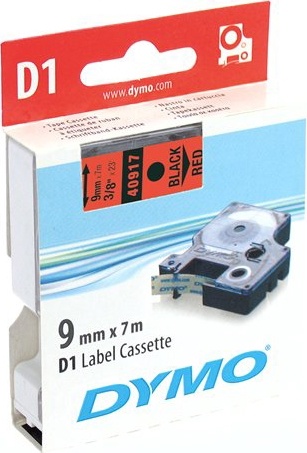 DYMO D1 etikettbånd standard 9 mm, svart på rød, 7 m rull (40917)