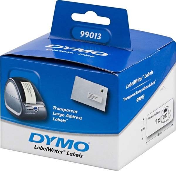 DYMO LabelWriter stora transparenta adressetiketter, 89x36mm, 260st (S0722410)