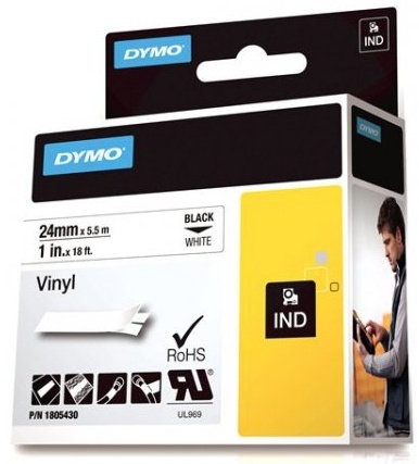 DYMO Rhino Professional, 24mm, märkbar vinyltejp, svart text vit tejp (1805430)