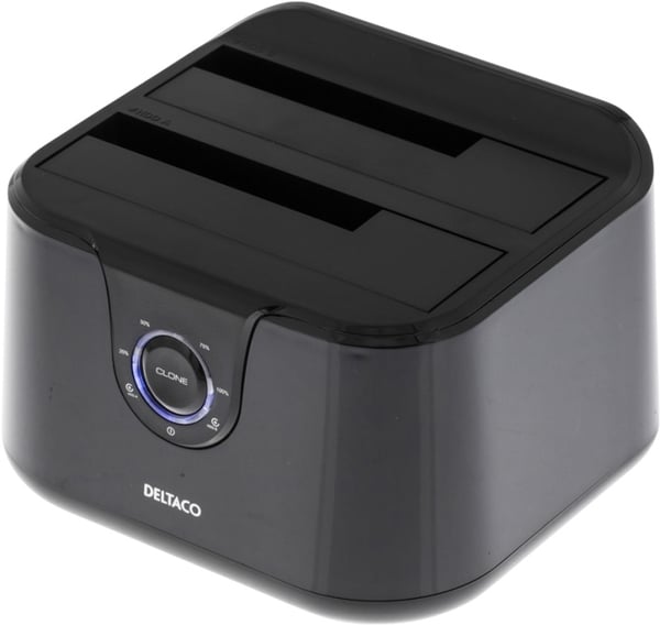 DELTACO USB 3.0 dockningsstation med kloning, 2x2,5/3,5" SATA,  svart