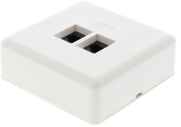 DELTACO Vægudtag udenpåliggende, UTP 2xRJ45, Cat6 hvid