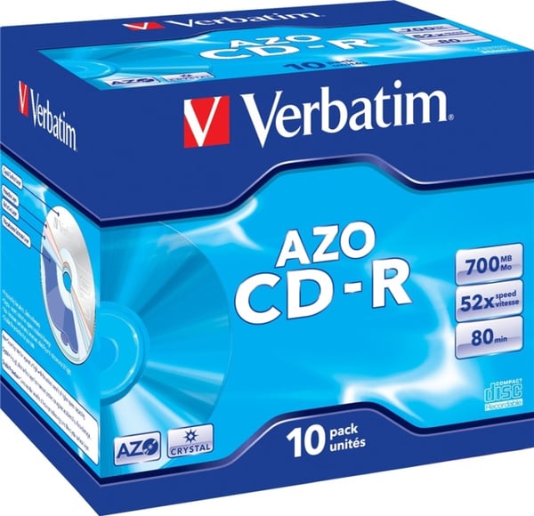 Verbatim CD-R, 52x, 700 MB/80 min, 10-pack jewel case, AZO, Crystal Verbatim CD-R, 52x, 700 MB/80 min, 10-pack jewel case, AZO, Crystal