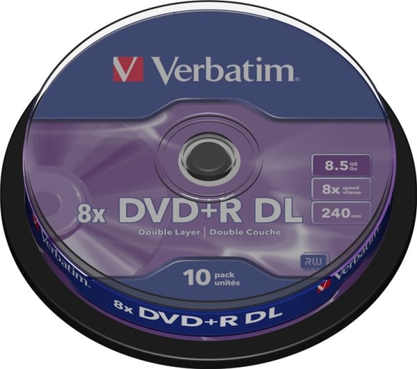 Verbatim DVD+R DL, 8x, 8,5 GB/240 min, 10-pakning spindel, AZO (43666)