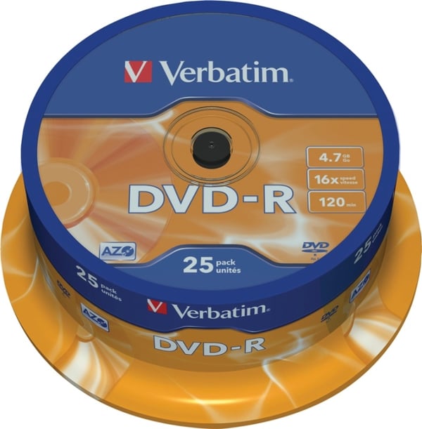 Verbatim DVD-R, 16x, 4,7 GB/120 min, 25-pakkaus, spindle, AZO