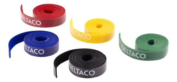 DELTACO kabelsorteringskit, kardborrband i olika färger, 5-pack