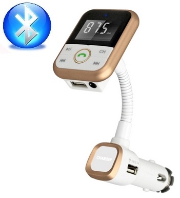 FM-sender med Bluetooth-håndfri og biloplader (guld)
